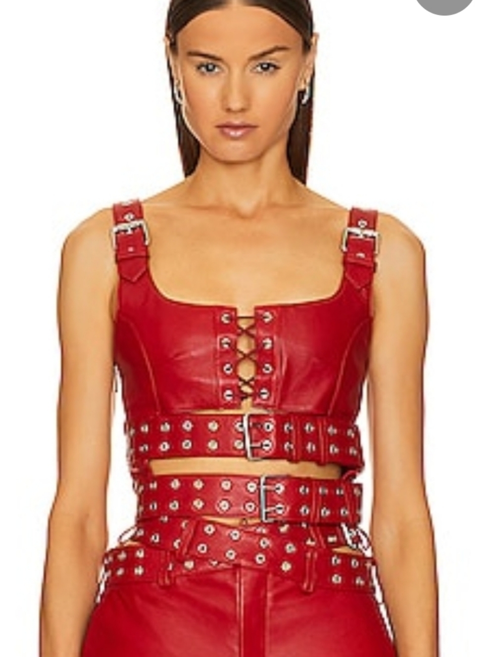 Sold Out 🔥✨️ MONSE Red Lace-Up Leather Crop Top with Buckle Detail